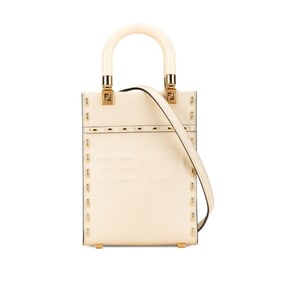 FENDI Sunshine Shopper Small Handbag/Shoulder Bag 2WAY 8BS051 Beige Calfskin Leather Women's