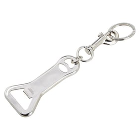 Burberry logo bottle opener charm key ring in silver metal for women.