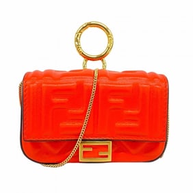 Fendi Nano Baguette Leather Bag/Pouch, Red, Women's
