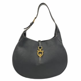 Salvatore Ferragamo Gancini Leather Shoulder Bag, Black, Women's