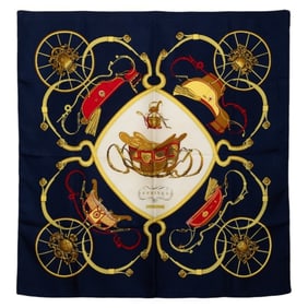 Hermes Hermès Carré 90 SPRINGS Horse-Drawn Carriage Pattern Scarf/Muffler in Navy and Multicolor