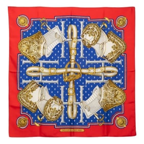 Hermes Hermès Carré 90 SELLES A HOUSSE Scarf/Muffler, Red Multicolor Silk, Women's