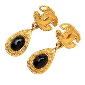 Vintage Chanel Coco Mark Gripoir Swing Earrings, Gold with Blue Plated, Women's