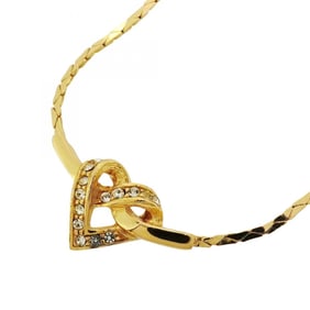 Christian Dior necklace with heart motif, GP plated, rhinestones, gold, for women