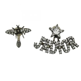 Christian Dior Star and Bee Motif Metal Rhinestone Earrings in Silver for Women