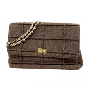 Chanel Shoulder Bag 2.55 Double Chain Wool Brown Women's P1950775