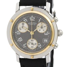 HERMES Clipper Chronograph Gold Plated Steel Ladies Watch Polished