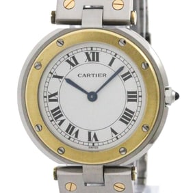 CARTIER Santos Round 18K Gold Steel Quartz Mens Watch Polished