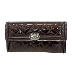 Chanel Boy Long Wallet in Patent Leather, Black, Women's
