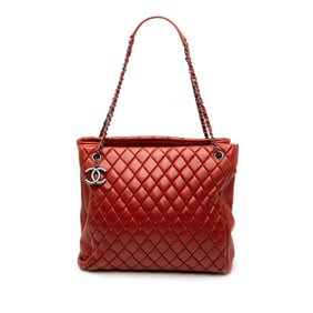 Chanel Matelasse Bubble Quilt Coco Mark Chain Shoulder Bag Tote Brown Red Bordeaux Lambskin Women's