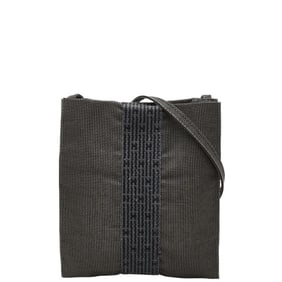 Hermes Air Line Crossbody Shoulder Bag Pochette Gray Black Canvas Women's HERMES