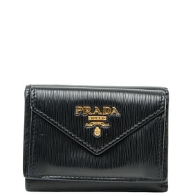 Prada Tri-fold Compact Wallet Black Leather Women's PRADA