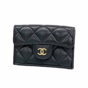 Chanel Matelasse Tri-fold Wallet in Caviar Leather, Black and Champagne, Women's