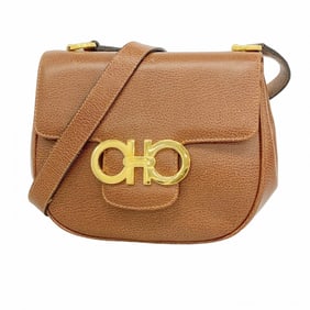 Salvatore Ferragamo Gancini Leather Shoulder Bag, Brown, Women's