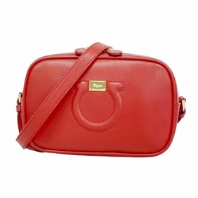 Salvatore Ferragamo Gancini Leather Shoulder Bag, Red, Women's