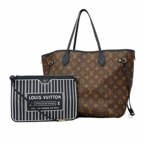 Louis Vuitton Monogram Neverfull Inside Out MM Tote Bag M14994 Brown Navy Women's