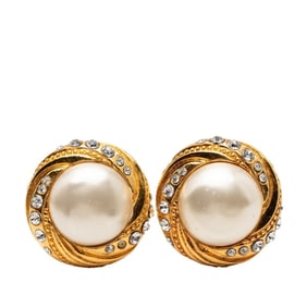 Chanel Earrings, Gold Plated, Faux Pearl and Rhinestones, Women's, CHANEL