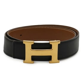 HERMES Hermès H-Belt, Reversible Leather, Black, Camel, Brown, #70, ?Z Stamp