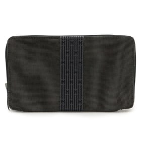 HERMES Air Line Purse GM Round Long Wallet Passport Case Canvas Gray
