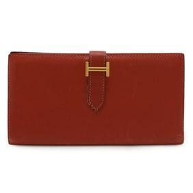 HERMES Bearn Classic Bi-fold Long Wallet, Epsom Leather, Vermilion, Orange Red, ?I Stamp