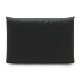 HERMES Calvi Card Case, Business Holder, Pass Veau Epsom Leather, Black, B Stamp