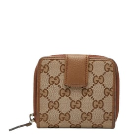 Gucci GG Canvas - Zip-around Bifold Wallet 346056 Beige Brown Leather Women's GUCCI