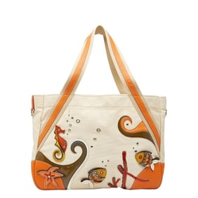 Prada Seahorse, Starfish, and Fish Motif Tote Bag BR2971 in Off-White Multicolor Canvas Patent