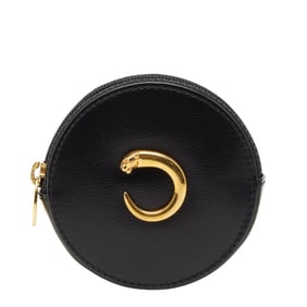 Cartier Panthère Round Wallet/Coin Case in Black and Gold Leather for Women