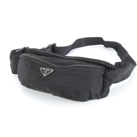 Prada Tessuto Nylon Triangle Logo Leather Body Bag Waist Pouch Shoulder Black Men's