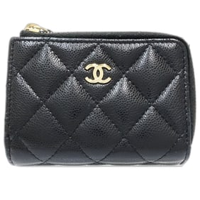 CHANEL Tri-fold Wallet AP3177 Timeless Classic Matelasse Caviar Leather Black Women's 181760