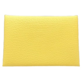 HERMES Calvi Duo K Stamped Leather Moutard Wallet/Coin Case for Women 181762