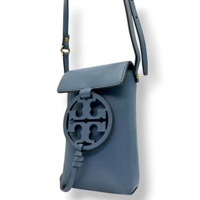 Tory Burch Miller Phone Crossbody Shoulder Bag/Pouch, Leather, Blue, Mini Bag, Sacoche, Women's,