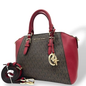 MICHAEL KORS handbag/shoulder bag with signature MK logo in two-tone red and brown leather. Women's