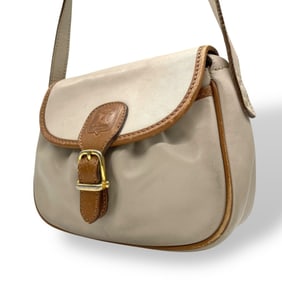 CELINE Macadam Logo Leather Shoulder Bag M06 Ivory and Brown with Gold Hardware Crossbody Bag, Old