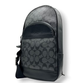 Coach Sling Bag F39942 Signature Leather Crossbody in Charcoal Gray and Black, Men's Size 61