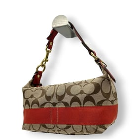 Coach Signature Heritage Stripe Demi Pouch 40757, Accessory Pouch, Handbag, Canvas and Leather,