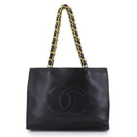 CHANEL Deca Coco Chain Tote Bag in Black Leather with Gold Hardware