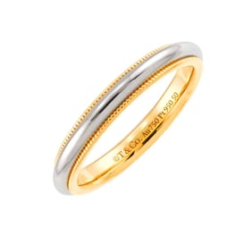 Tiffany & Co. Milgrain Band Ring, size 13, 3mm wide, platinum (Pt 18K YG 750), "Together"
