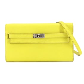 Hermes Hermès Kelly To Go Shoulder Wallet, Bifold Long Chevre Lime, Y Stamp
