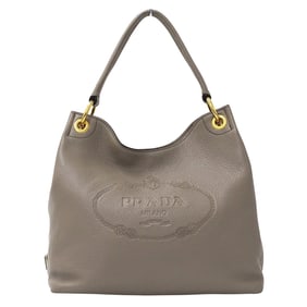 Prada Women's Leather Shoulder Bag in Greige (1BC051) with Logo and One-Shoulder Design