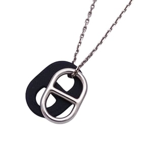 Hermès HERMES necklace for men and women, brand Au Maiyon Chaine d'Ancre, metal, leather, silver,