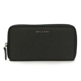 BVLGARI Weekend Round Long Wallet in PVC and Leather, Khaki Gray Black, 32587