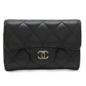 CHANEL Classic Flap Card Case, Matelasse, Coco Mark, Business Holder, Pass Lambskin Leather, Black,