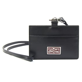 Salvatore Ferragamo Card Case with Neck Strap 66 8830 Bordeaux Black Leather ID Pass