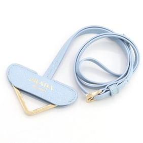 Prada Neck Strap 1PP184 Light Blue Leather New Unused Keychain Key Ring Bag Charm Women's Triangle