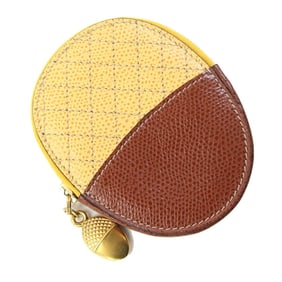 Celine coin case, yellow and brown leather, purse, mini wallet, pouch, acorn design, women's, CELINE