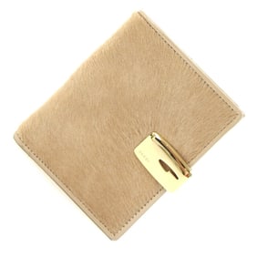 Gucci Double Wallet 035 2091 1908 Beige Harako Leather Compact Double-Sided Old Women's GUCCI