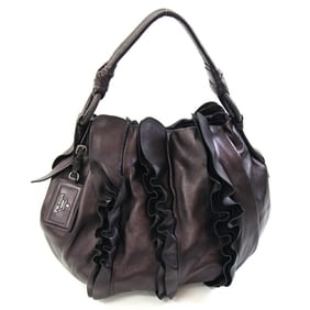 Prada Bag BR3993 Deep Purple Leather Ruffle One-Handle Handbag for Women