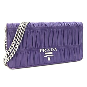 Prada Shoulder Bag 1DH044 Violet Leather Chain with Gathered Wallet for Women