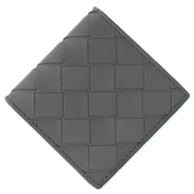 Bottega Veneta Intrecciato Coin Case 596579 Dark Gray Leather Compact Wallet with Purse, Tri-Fold